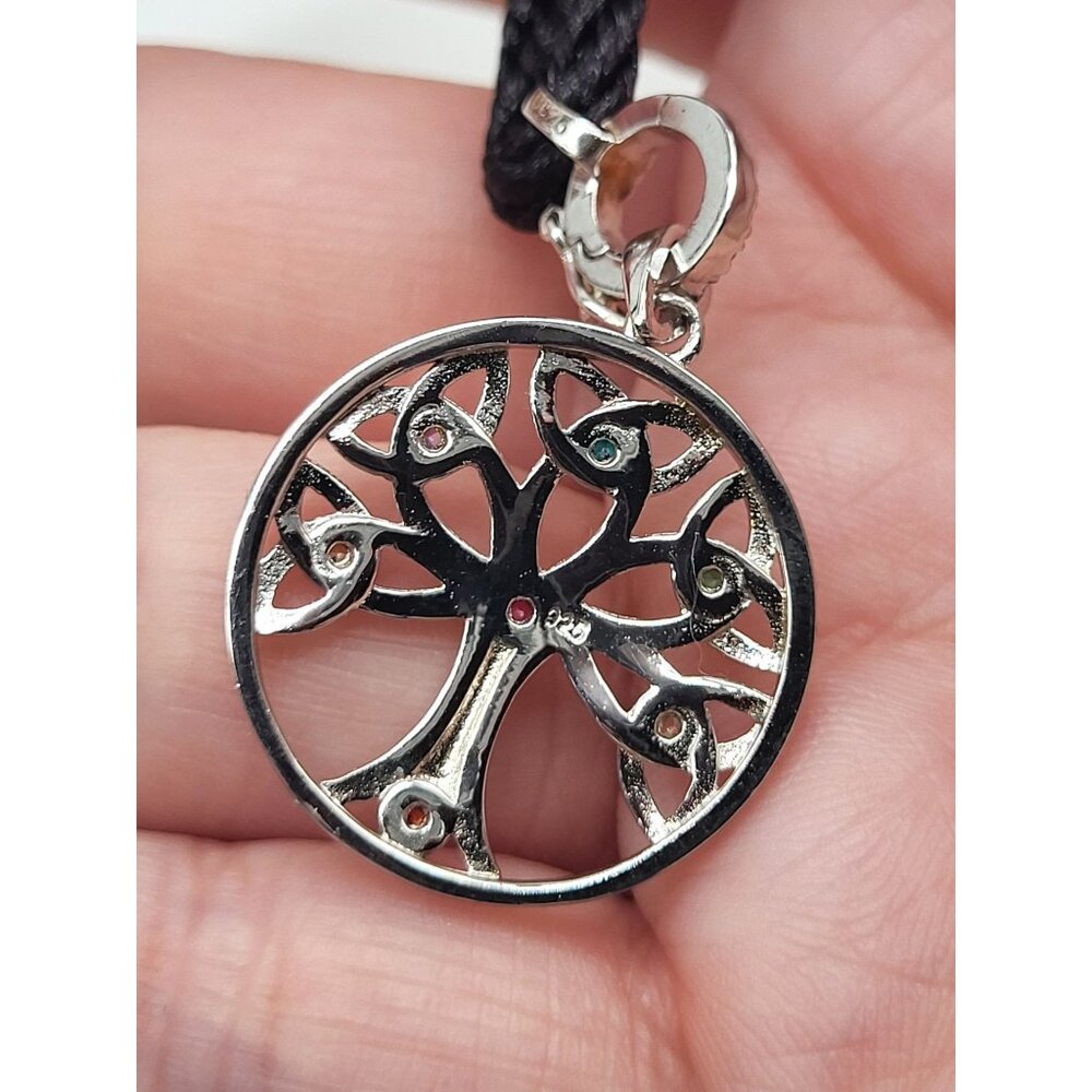 Sterling Silver 925 Tree of Life Pendant Necklace on Black Adjustable Rope - Picture 4 of 9